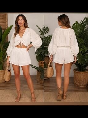 Boho Tie-Front Two-Piece Set in BLACK